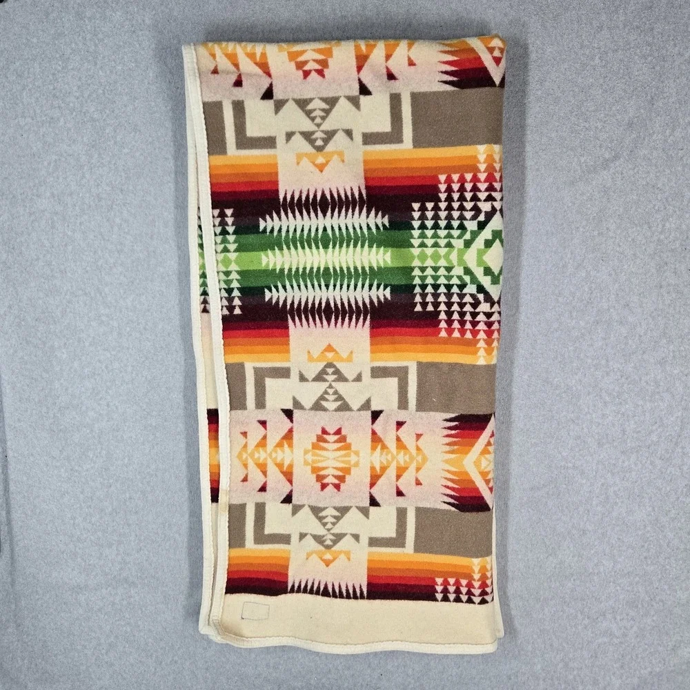 Pendleton Blanket 6x5 Beige Beaver State Wool Aztex Chief Joseph VINTAGE Throw
